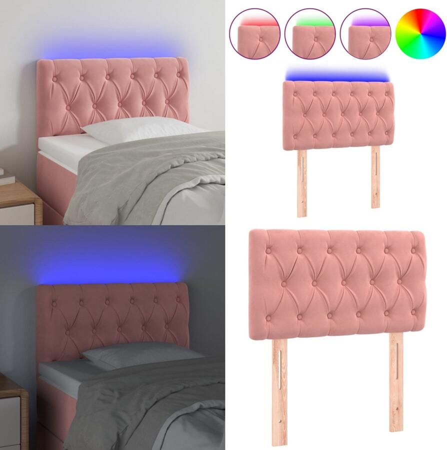 VidaXL Hoofdbord LED 80x7x78 88 cm fluweel roze Hoofdbord Hoofdborden Hoofdeinde Houten Hoofdbord