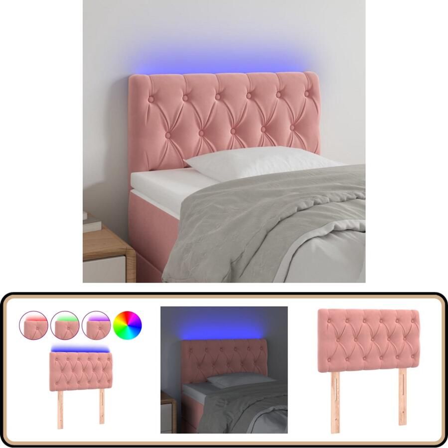 VidaXL Hoofdbord LED 80x7x78 88 cm Fluweel Roze Hoofddekens Led Headboard Beddecoratie Velvet Headboard Roze Accessoires Slaapkamers Decoratie