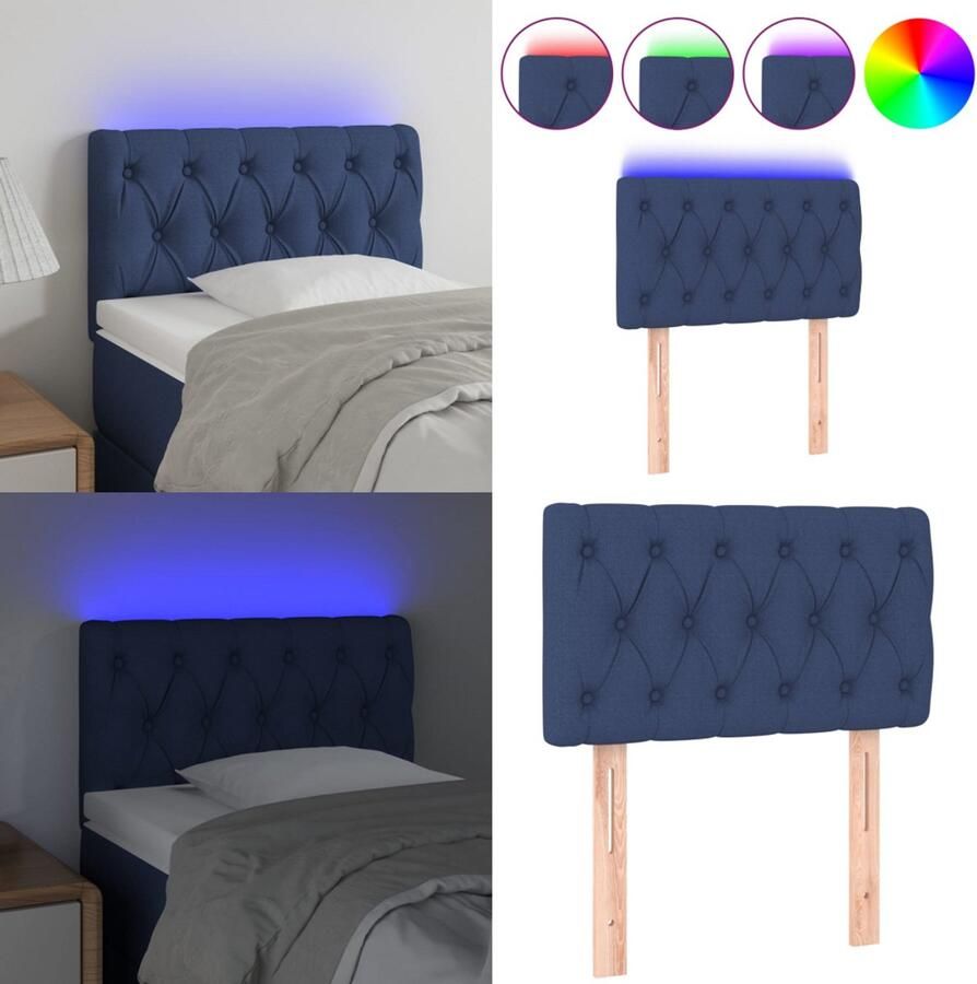 VidaXL Hoofdbord LED 80x7x78 88 cm stof blauw Hoofdbord Hoofdborden Hoofdeinde Houten Hoofdbord
