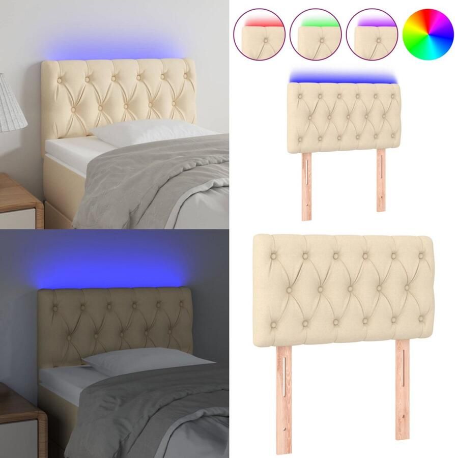 VidaXL Hoofdbord LED 80x7x78 88 cm stof crèmekleurig Hoofdbord Hoofdborden Hoofdeinde Houten Hoofdbord