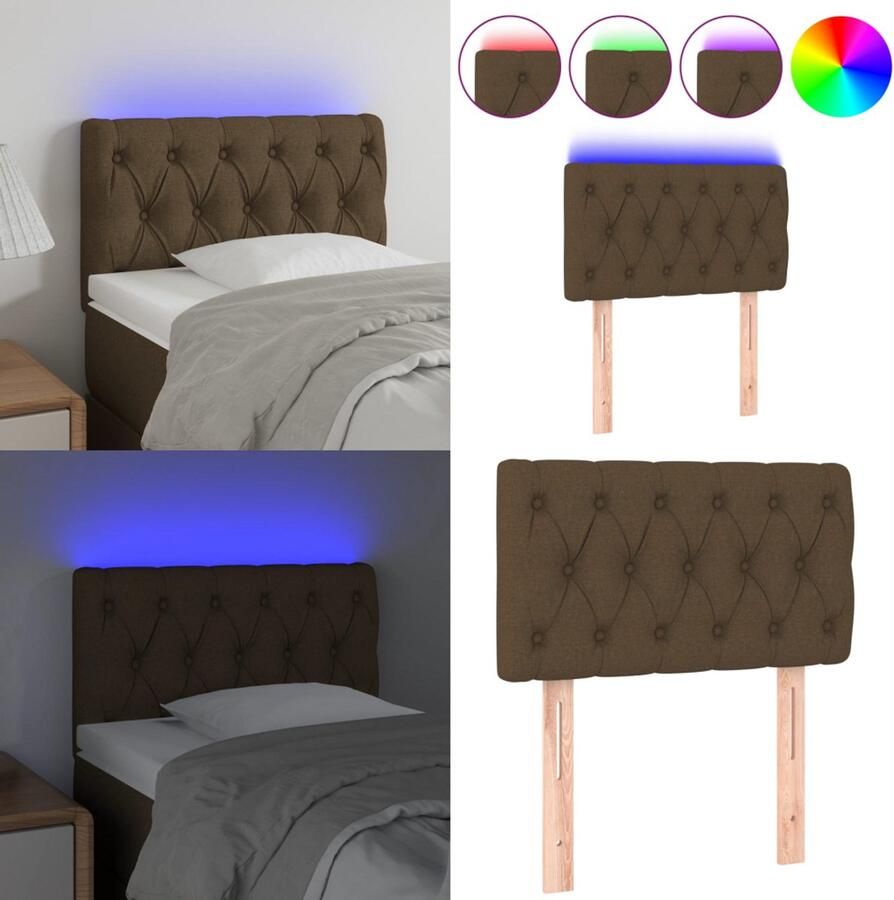 VidaXL Hoofdbord LED 80x7x78 88 cm stof donkerbruin Hoofdbord Hoofdborden Hoofdeinde Houten Hoofdbord