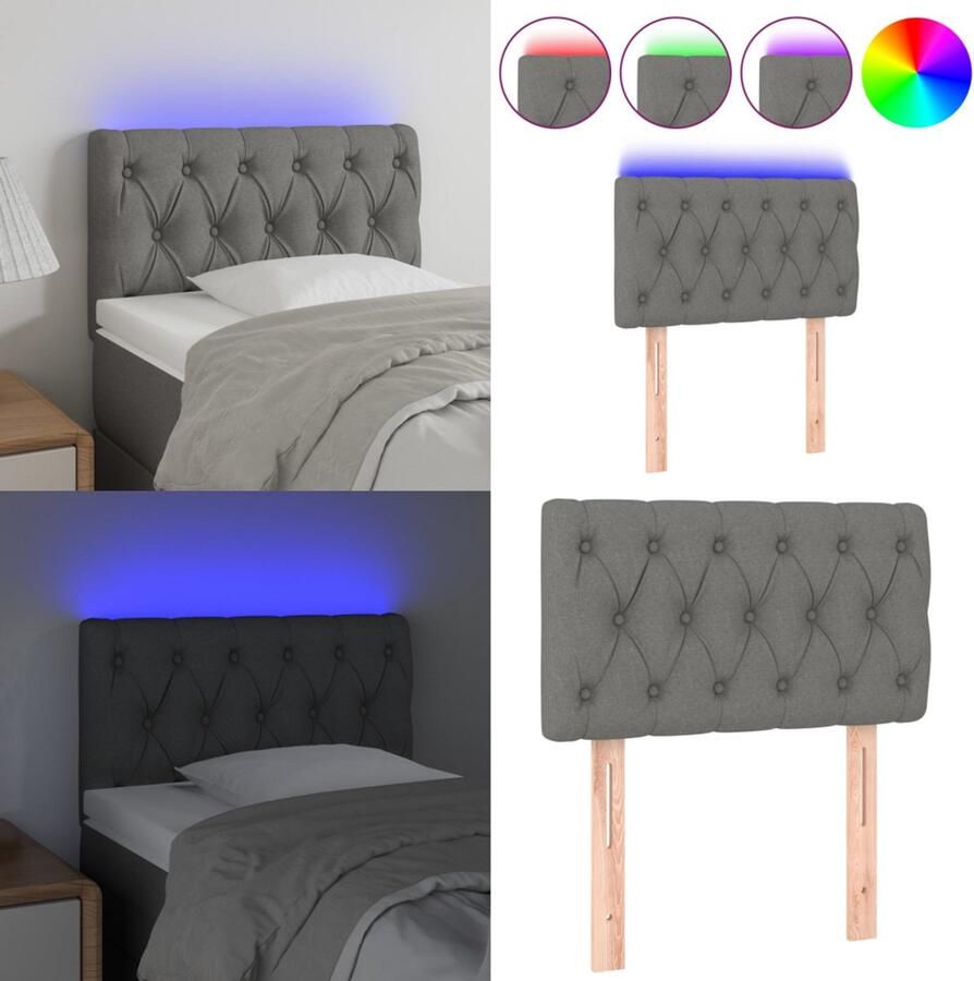 VidaXL Hoofdbord LED 80x7x78 88 cm stof donkergrijs Hoofdbord Hoofdborden Hoofdeinde Houten Hoofdbord