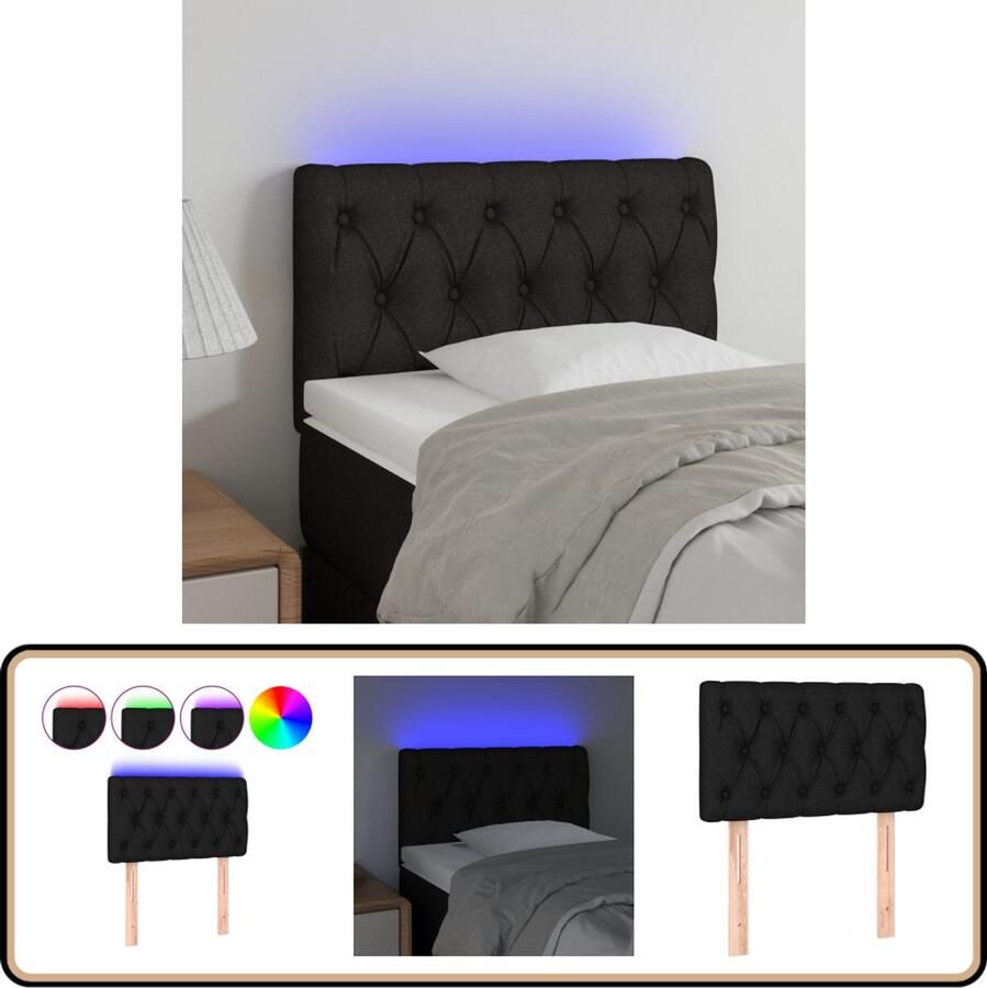 VidaXL Hoofdbord LED 80x7x78 88 cm Zwart Stof Hoofdboard Led Hoofdbord Hoofdkussen Slaap Accessoires Bedroom Decor