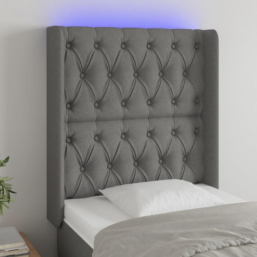 VidaXL Hoofdbord LED 83x16 cm donkergrijs stof Hoofdboard Led Headboard Hoofdbord Grijs Slaapkamersdecoratie Bed Decoratie Leeshoek Tv Hoek - Foto 2