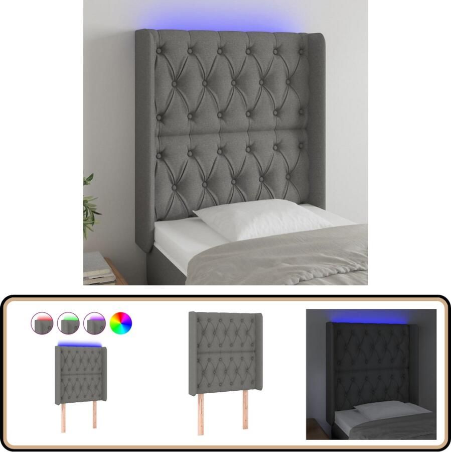 VidaXL Hoofdbord LED 83x16 cm donkergrijs stof Hoofdboard Led Headboard Hoofdbord Grijs Slaapkamersdecoratie Bed Decoratie Leeshoek Tv Hoek