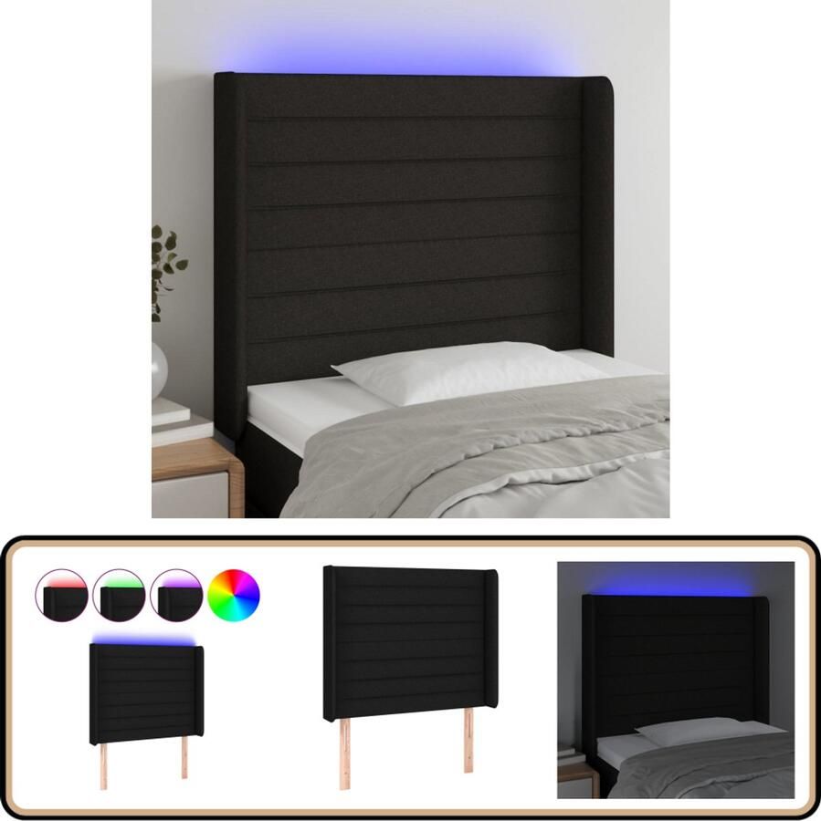 VidaXL Hoofdbord LED 83x16 cm Zwart Stof Klassieke Led Hoofdbord Met Verlichting Hoofdbord Zwart Lederlook Hoofdbord Stoffen Hoofdbord Elektrisch Verstelbaar Hoofdbord Met Usb Hoofdbord Online Kopen
