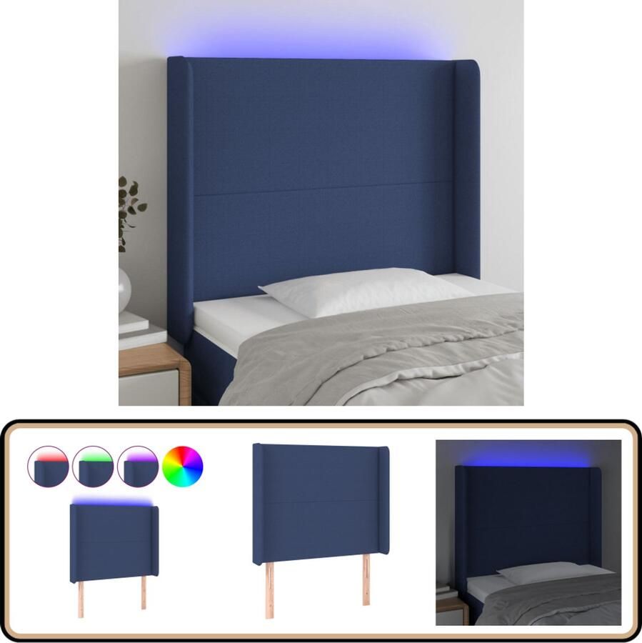 VidaXL Hoofdbord LED 83x16x118 128 cm Blauw Hoofdboard Led Headboard Blauwe Stoffen Hoofdboard Hoofdkussen Leeshoek