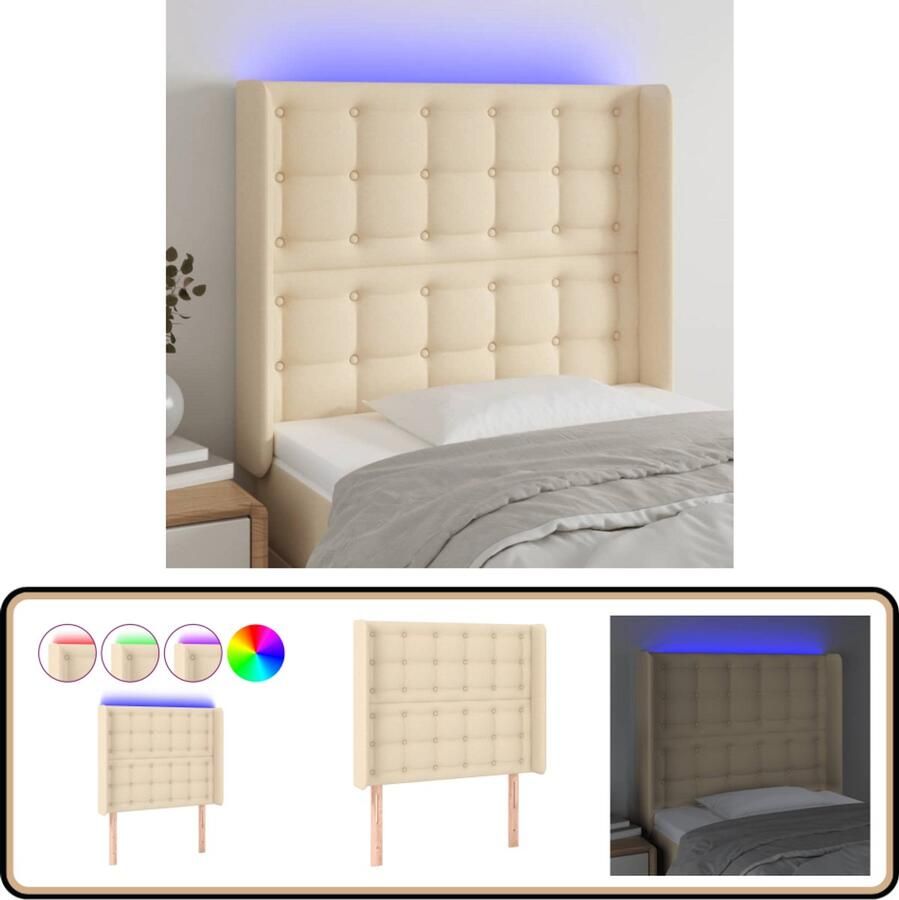 VidaXL Hoofdbord LED 83x16x118 128 cm crèmekleurig Hoofdboard Led Hoofdbord Crème Hoofdbord Met Led Verlichting Bedroom Decoratie Slaapkamers Accessoires