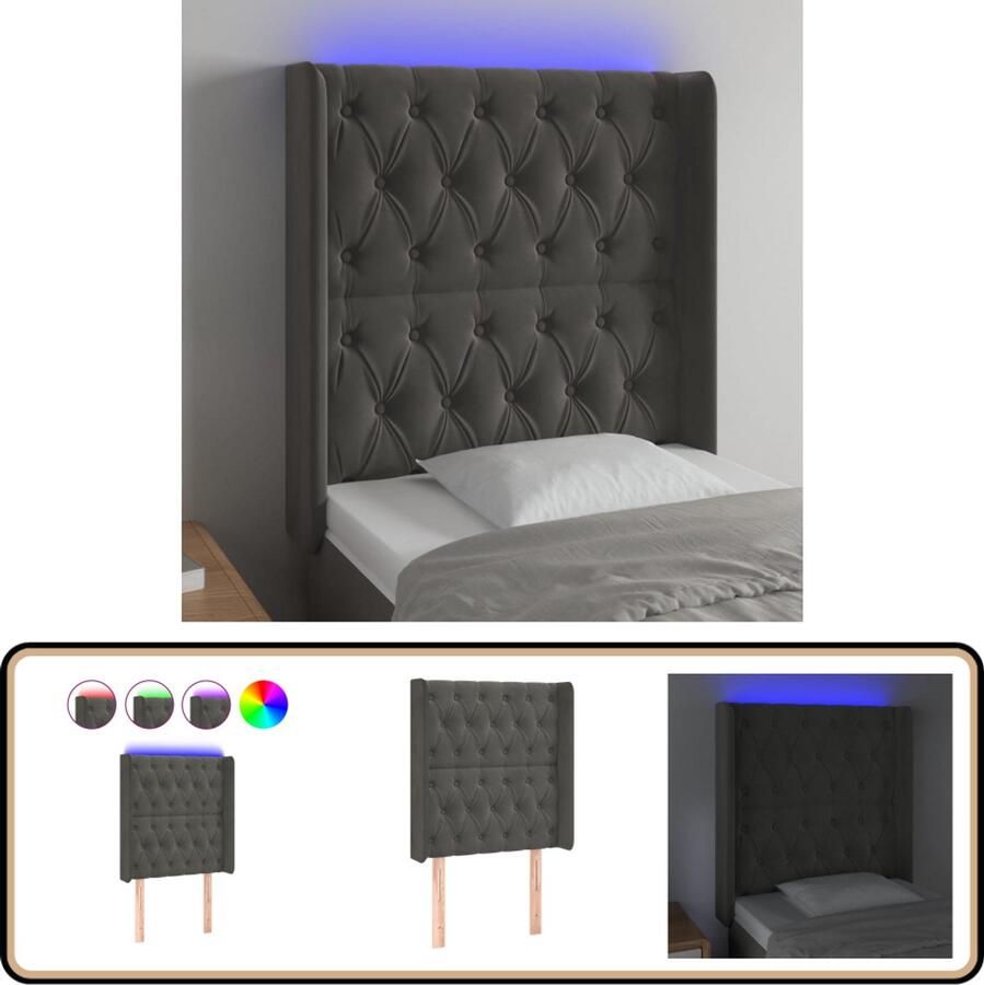 VidaXL Hoofdbord LED 83x16x118 128 cm Donkergrijs Hoofdboard Led Hoofdbord Klassiek Hoofdbord Velvet Hoofdbord Grijs Hoofdbord
