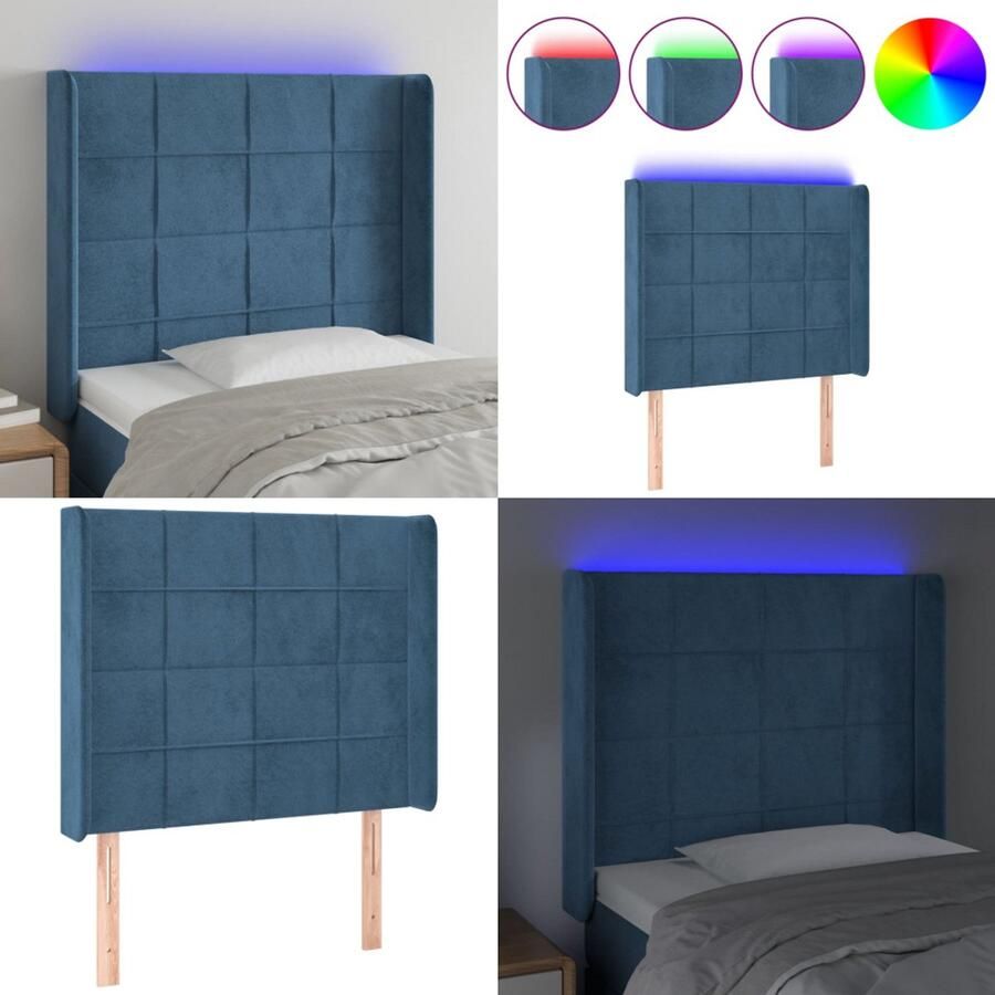 VidaXL Hoofdbord LED 83x16x118 128 cm fluweel donkerblauw Hoofdbord Hoofdborden Hoofdeinde Houten Hoofdbord