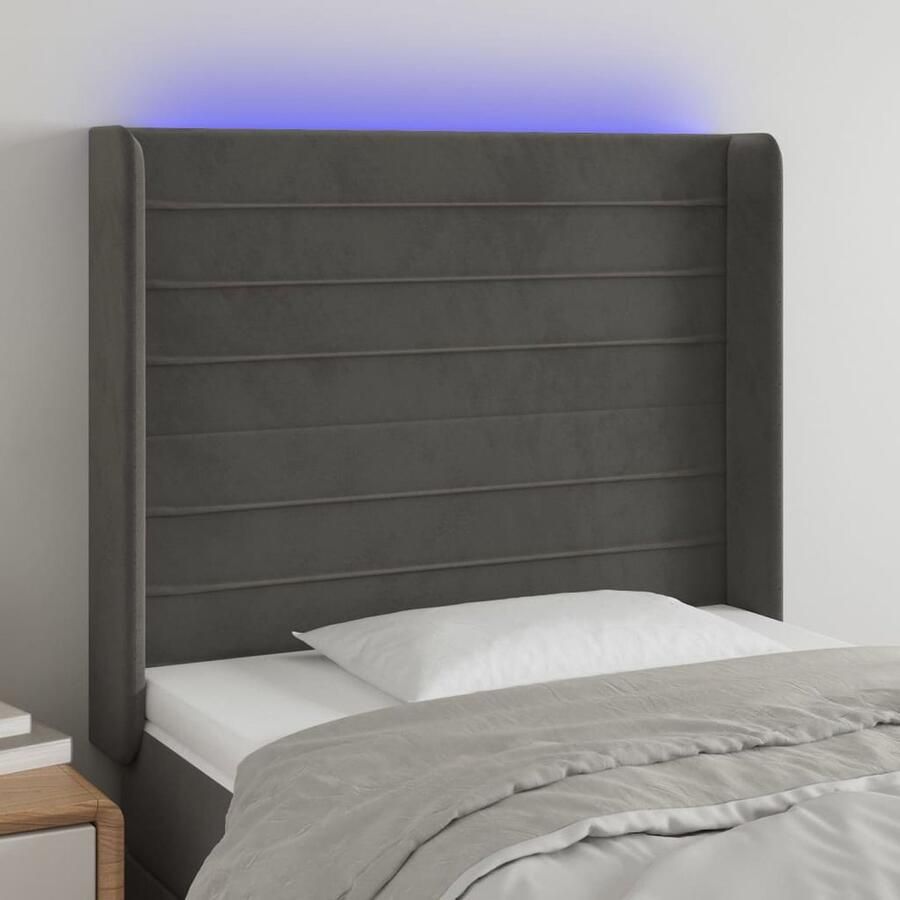 VidaXL Hoofdbord LED Fluweel Donkergrijs 93x16x128cm Hoofdboard Led Headboard Velvet Headboard Grijs Headboard Bedhead Slaapkamersdecoratie Luxe Hoofdbord - Foto 2