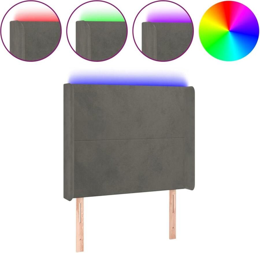 VidaXL Hoofdbord LED 83x16x118 128 cm fluweel donkergrijs