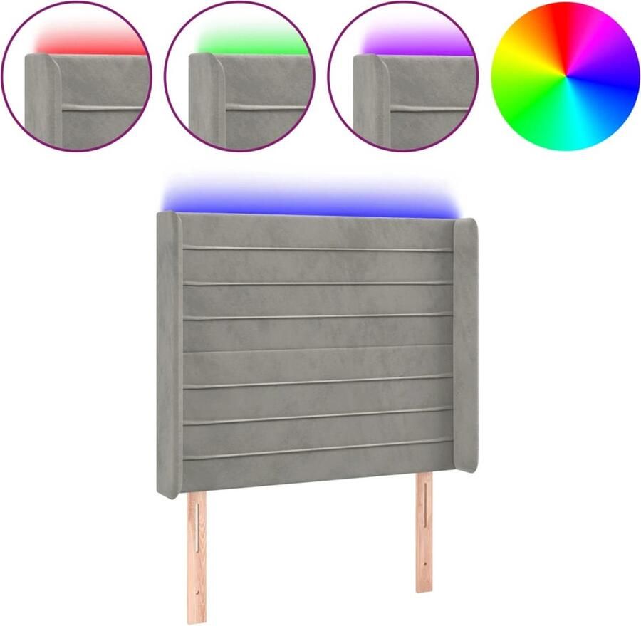 VidaXL Hoofdbord LED 83x16x118 128 cm fluweel lichtgrijs