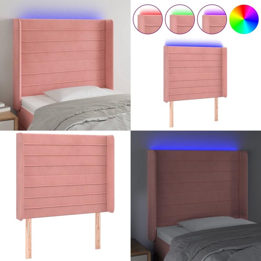 VidaXL Hoofdbord LED 83x16x118 128 cm fluweel roze Hoofdbord Hoofdborden Hoofdeinde Houten Hoofdbord - Foto 1