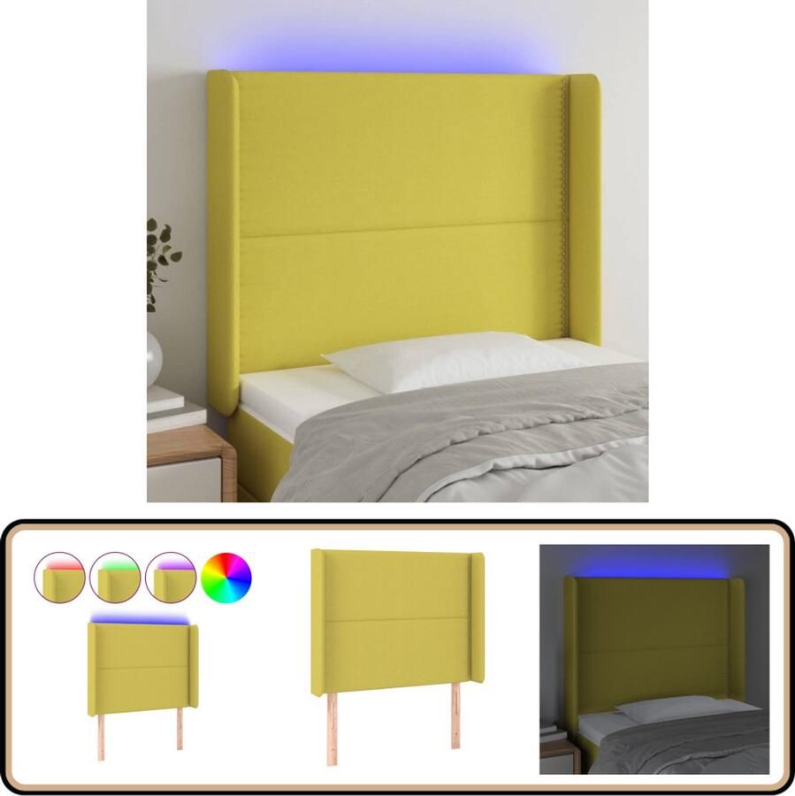 VidaXL Hoofdbord LED 83x16x118 128 cm groen Hoofd Bord Led Hoofdkussen Headboard Slaap Accessoires Led Lamp Leeslicht Tv Hoek