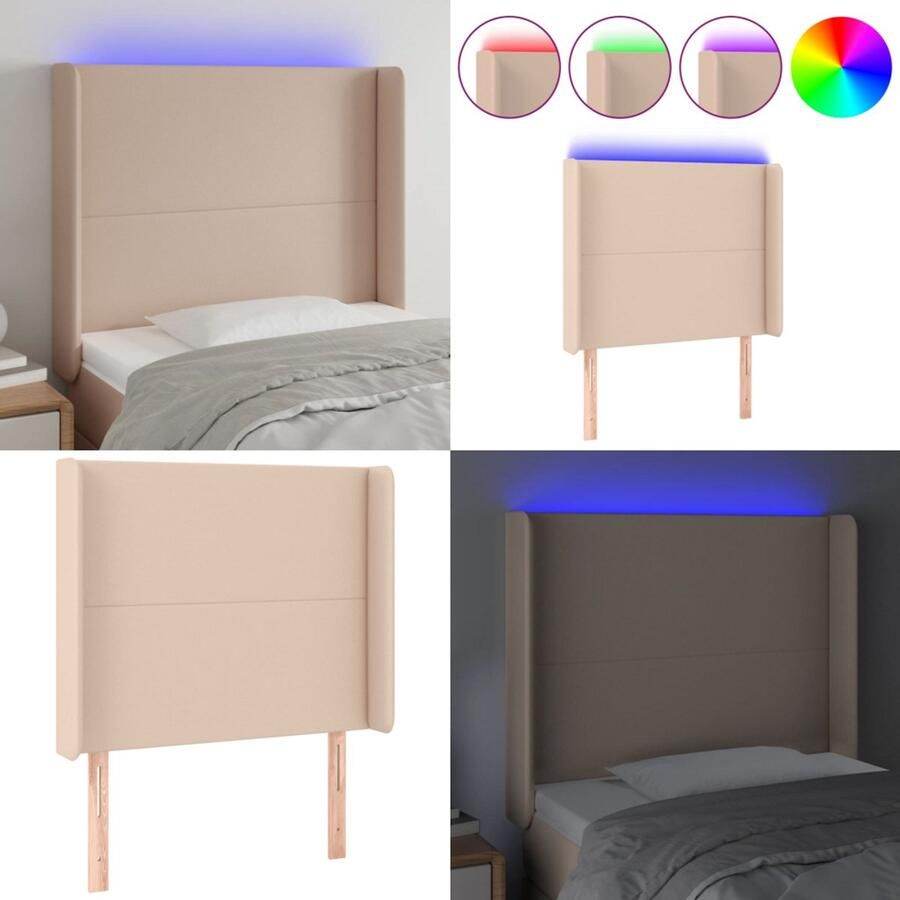 VidaXL Hoofdbord LED 83x16x118 128 cm kunstleer cappuccinokleurig Hoofdbord Hoofdborden Hoofdeinde Houten Hoofdbord