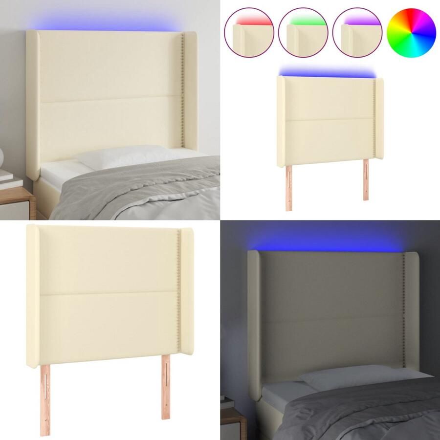 VidaXL Hoofdbord LED 83x16x118 128 cm kunstleer crèmekleurig Hoofdbord Hoofdborden Hoofdeinde Houten Hoofdbord