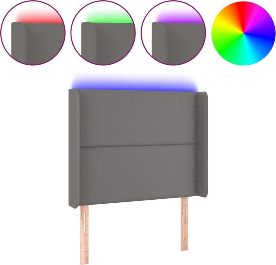 VidaXL Hoofdbord LED 83x16x118 128 cm kunstleer grijs - Foto 2