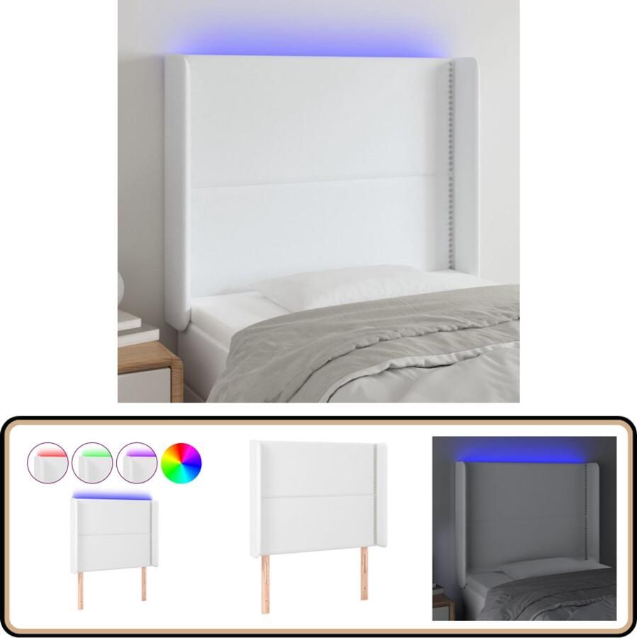 VidaXL Hoofdbord LED 83x16x118 128 cm kunstleer wit Hoofdboard Led Hoofdbord Met Led Slaapkamersdecoratie Bed Accessoires Witte Hoofdbord Kunstleder Hoofdbord