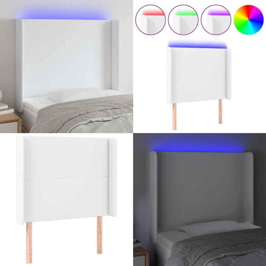 VidaXL Hoofdbord LED 83x16x118 128 cm kunstleer wit Hoofdbord Hoofdborden Hoofdeinde Houten Hoofdbord - Foto 2