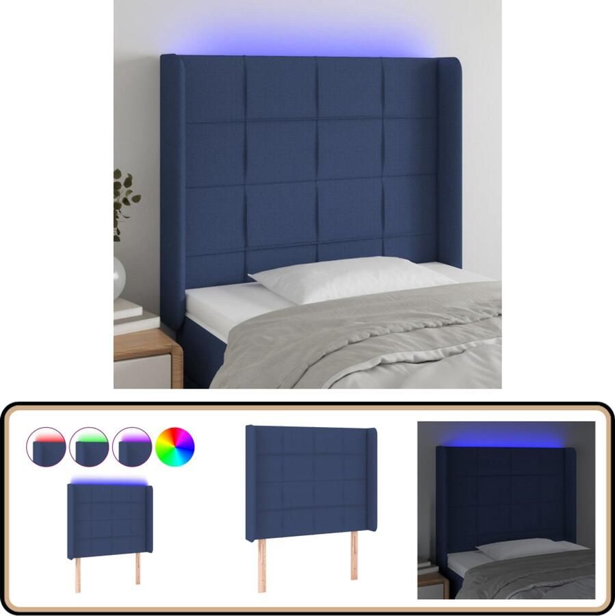 VidaXL Hoofdbord LED 83x16x118 128 cm Stof Blauw Hoofdboard Led Hoofdbord Hoofdkussen Slaap Accessoires Bedroom Decor Blauwdruk