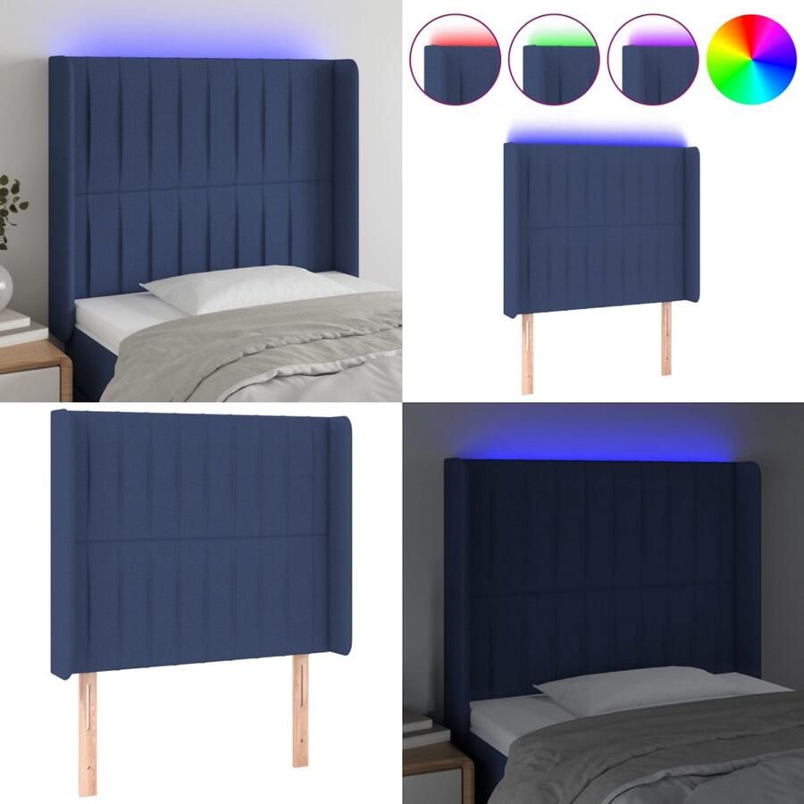 VidaXL Hoofdbord LED 83x16x118 128 cm stof blauw Hoofdbord Hoofdborden Hoofdeinde Houten Hoofdbord