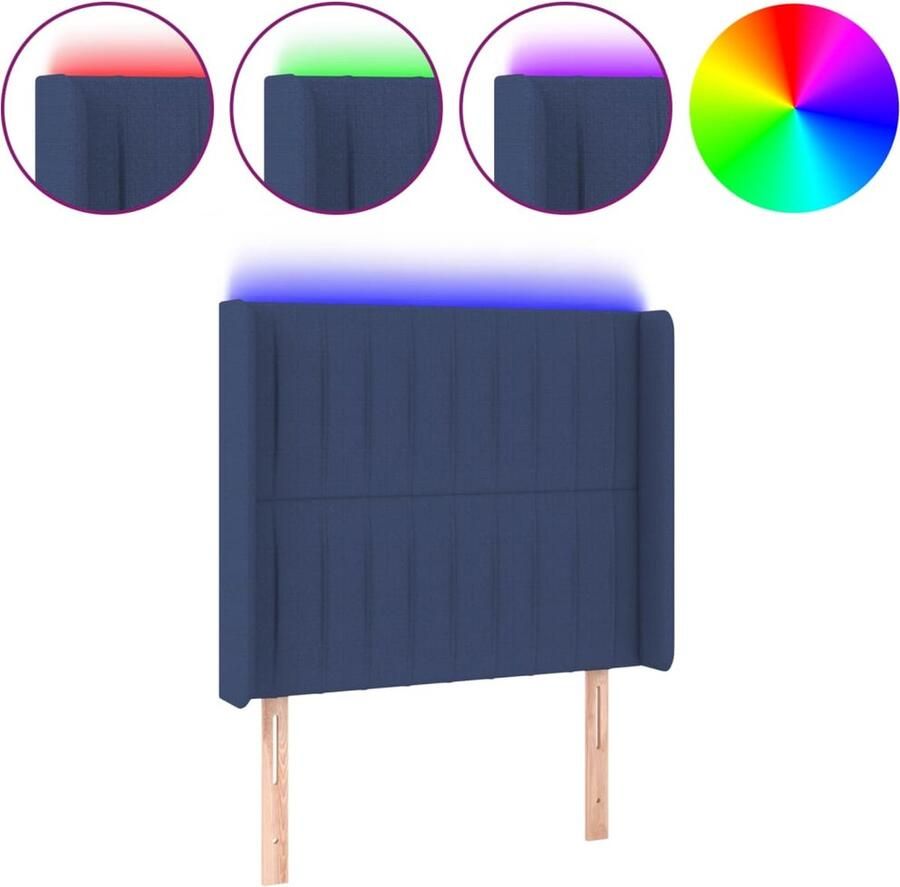 VidaXL Hoofdbord LED 103x16x118 128 cm stof blauw