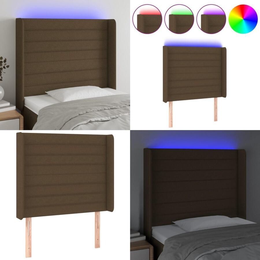 VidaXL Hoofdbord LED 83x16x118 128 cm stof donkerbruin Hoofdbord Hoofdborden Hoofdeinde Houten Hoofdbord