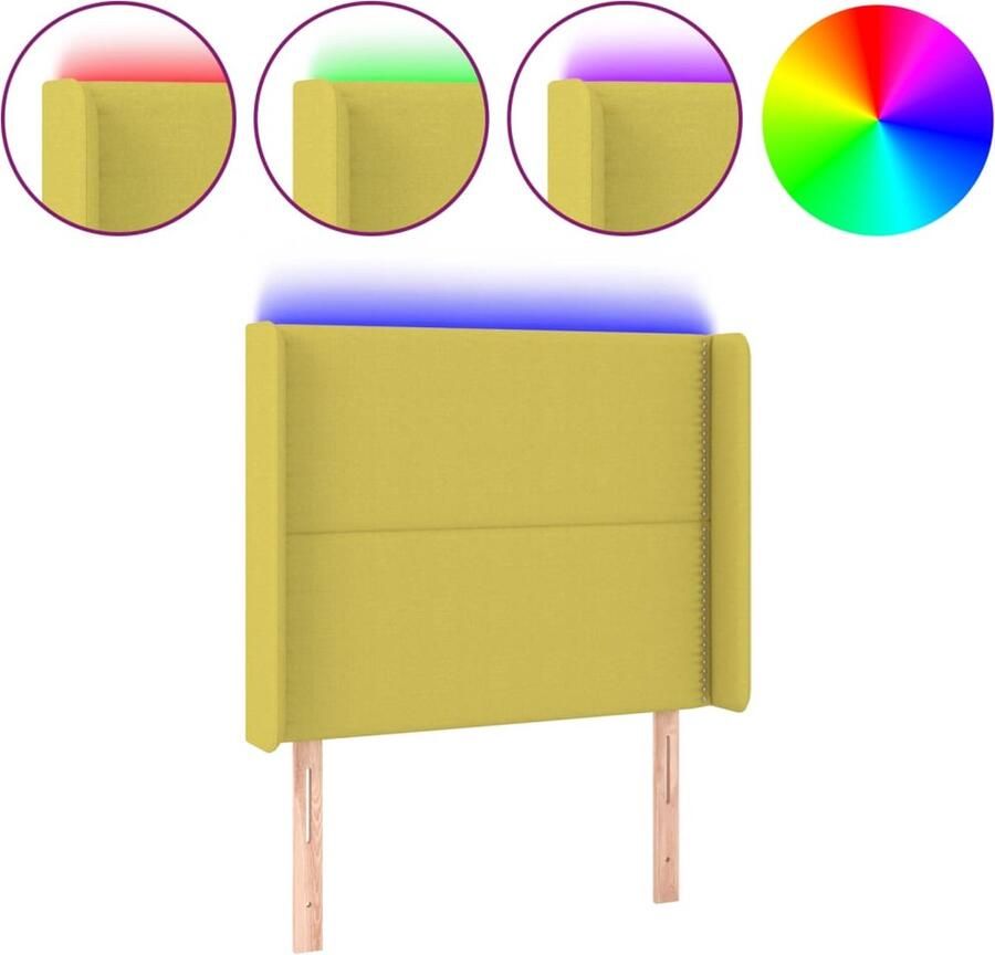 VidaXL Hoofdbord LED 83x16x118 128 cm stof groen - Foto 2