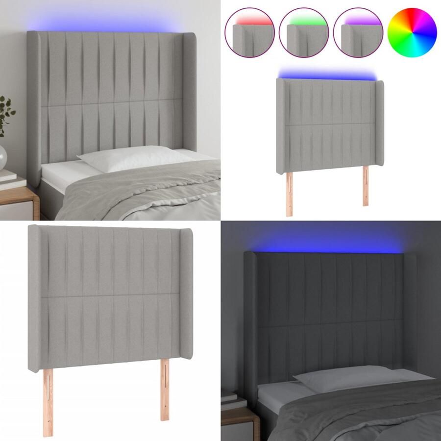 VidaXL Hoofdbord LED 83x16x118 128 cm stof lichtgrijs Hoofdbord Hoofdborden Hoofdeinde Houten Hoofdbord