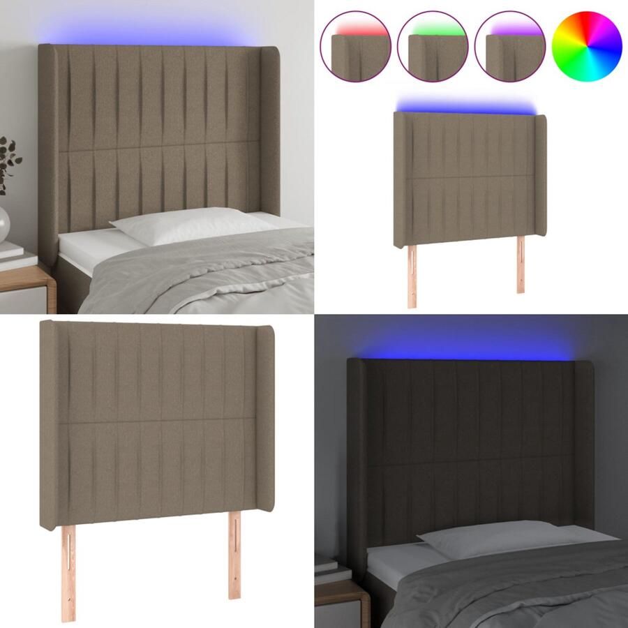 VidaXL Hoofdbord LED 83x16x118 128 cm stof taupe Hoofdbord Hoofdborden Hoofdeinde Houten Hoofdbord