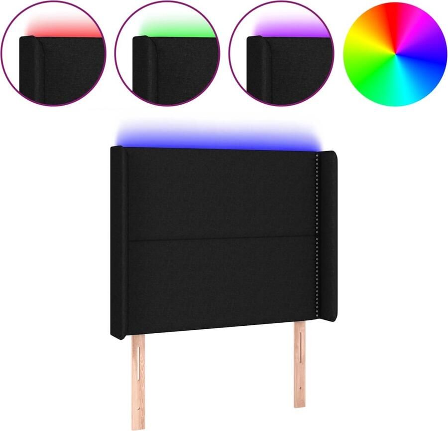 VidaXL Hoofdbord LED 83x16x118 128 cm stof zwart - Foto 2