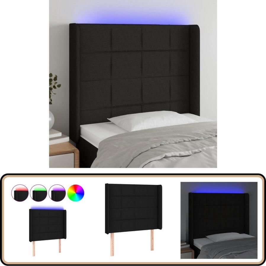 VidaXL Hoofdbord LED 83x16x118 128 cm Zwart Stof Hoofdboard Led Hoofdbord Hoofdkussen Beddecoratie Slaapkamers Zwarte Hoofdbord Moderne Hoofdbord