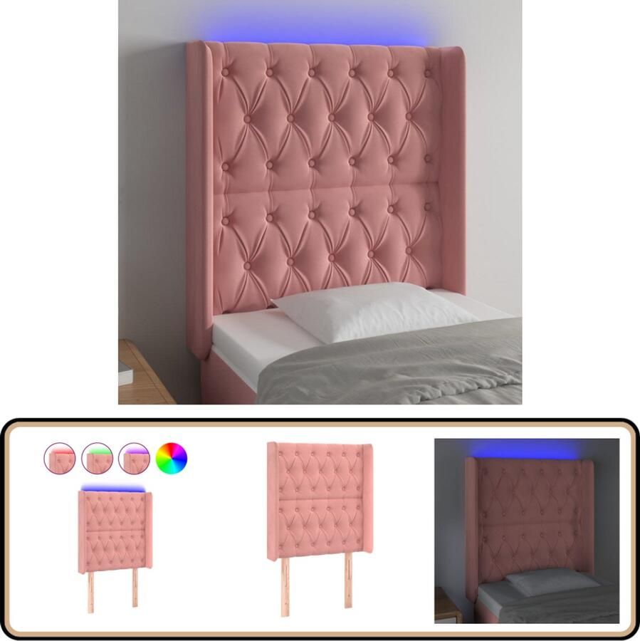 VidaXL Hoofdbord LED 83x16x128 cm Fluweel Roze Hoofd Bord Led Hoofdbord Fluweel Hoofdbord Roze Hoofdbord Met Verlichting Hoofdbord Adjustable Height