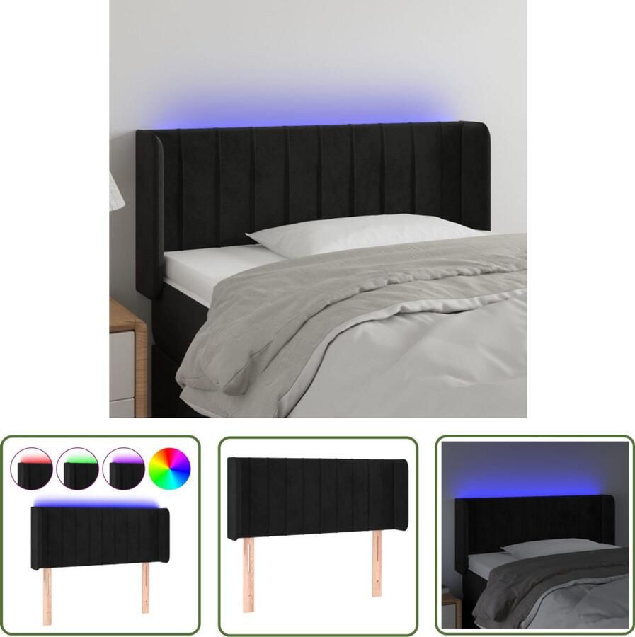 VidaXL Hoofdbord LED 83x16x78 cm Fluweel Zwart Hoofdboard Led Headboard Velvet Headboard Zwarte Hoofdborden Bedhead Slaapkamersdecoratie Luxe Hoofdbord