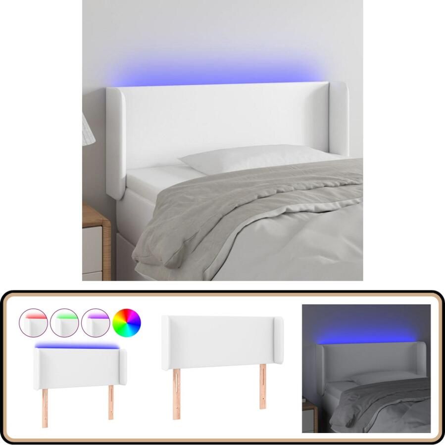 VidaXL Hoofdbord LED 83x16x78 cm Wit Kunstleer Hoofdboard Led Hoofdbord Hoofdeinde Slaapkamers Bedroom Decor Moderne Meubels Kunstleder Verlicht Hoofdbord