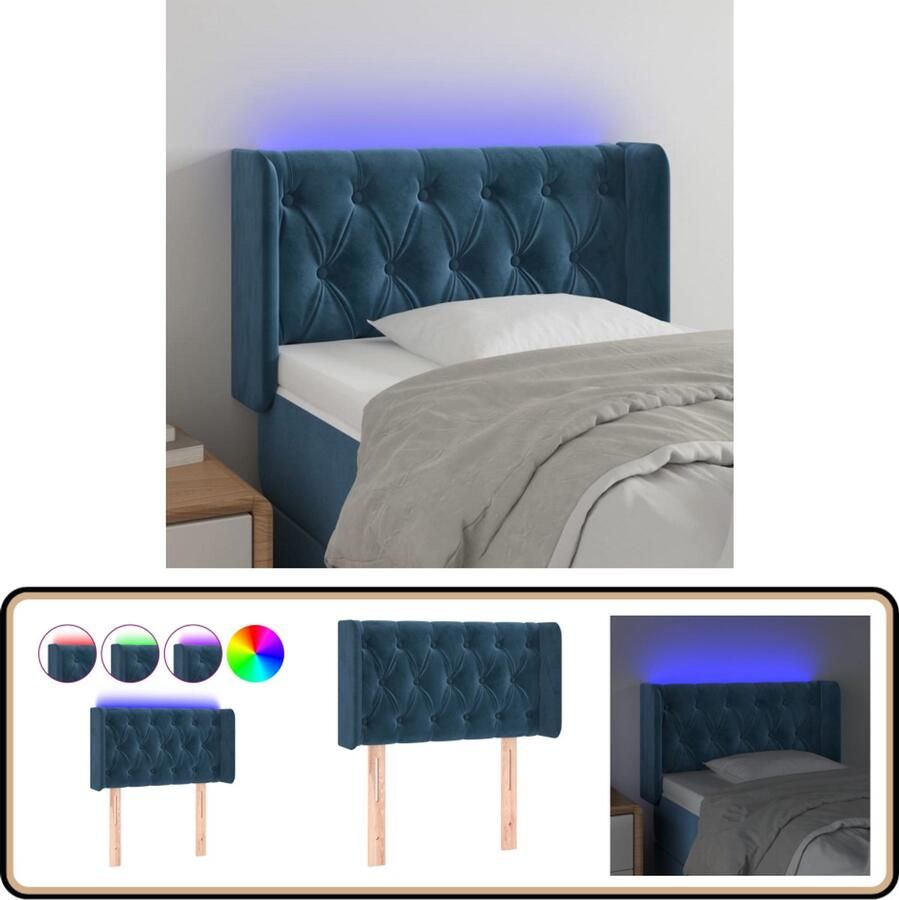 VidaXL Hoofdbord LED 83x16x78 88 cm Fluweel Donkerblauw Hoofd Bord Led Headboard Velvet Headboard Blauw Hoofdboard Slaap Accessoires