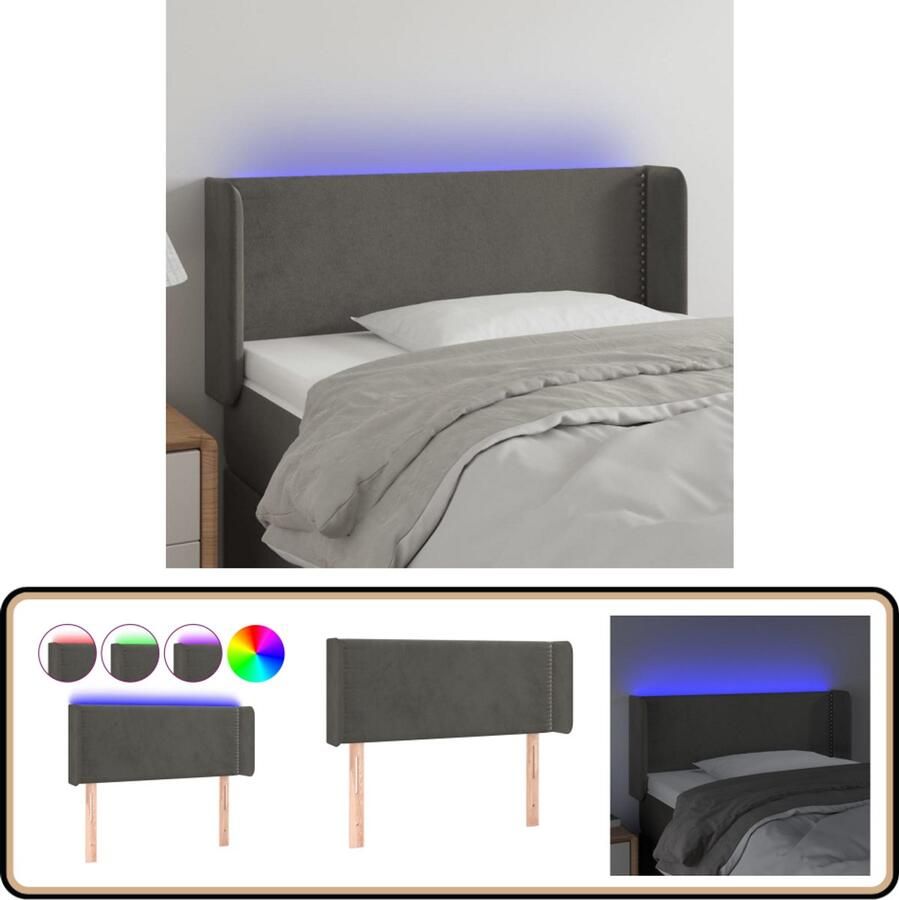 VidaXL Hoofdbord LED 83x16x78 88 cm Fluweel Donkergrijs Hoofdboard Led Hoofdbord Velvet Hoofdbord Grijs Hoofdbord Beddecoratie Slaapkamers
