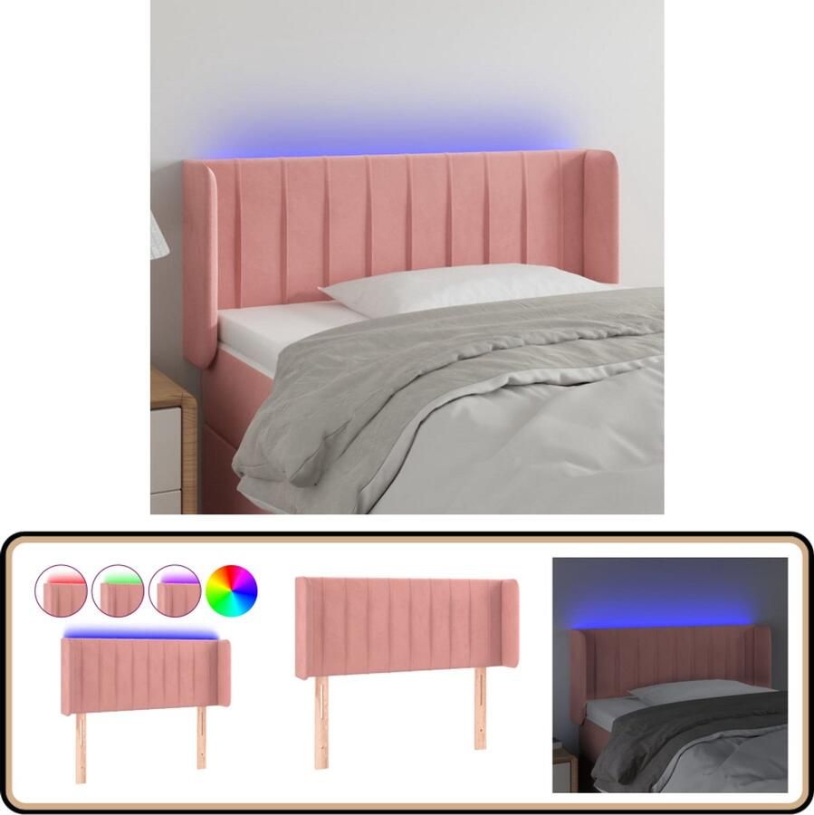 VidaXL Hoofdbord LED 83x16x78 88 cm Fluweel Roze Hoofdboard Led Headboard Velvet Headboard Roze Hoofdboard Bedhead Adjustable Height