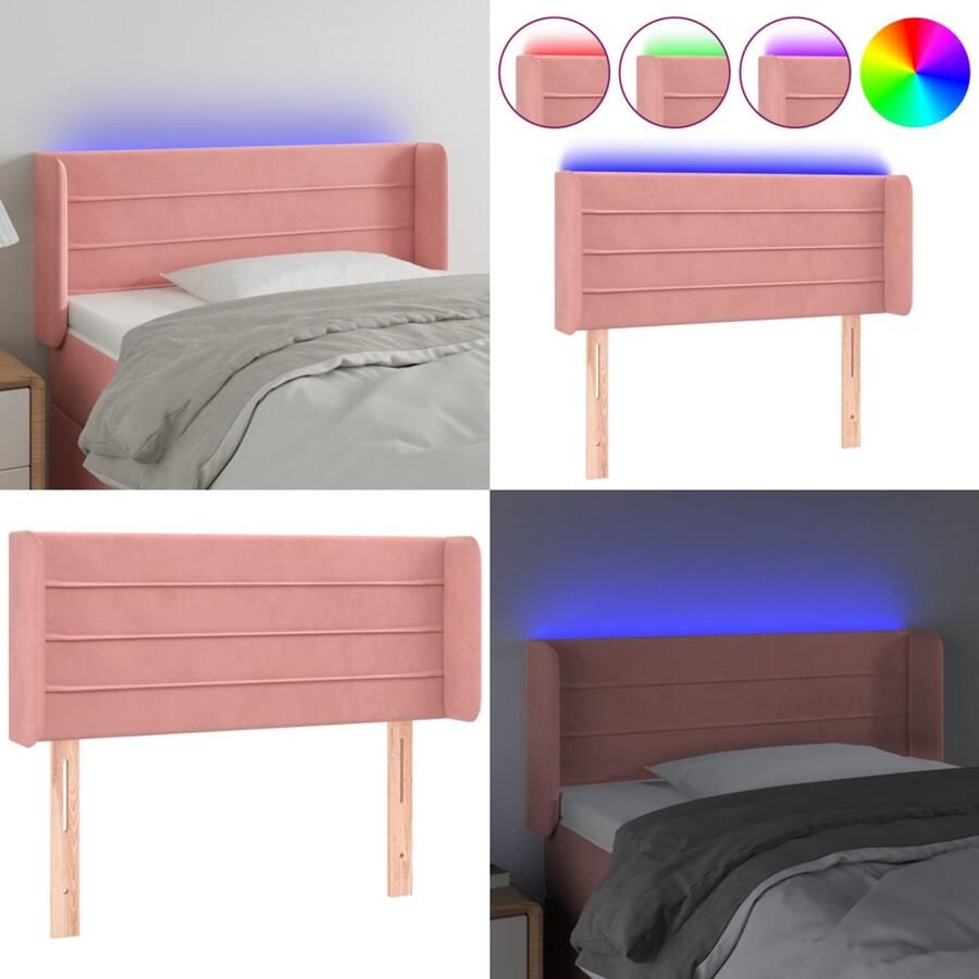 VidaXL Hoofdbord LED 83x16x78 88 cm fluweel roze Hoofdbord Hoofdborden Hoofdeinde Houten Hoofdbord