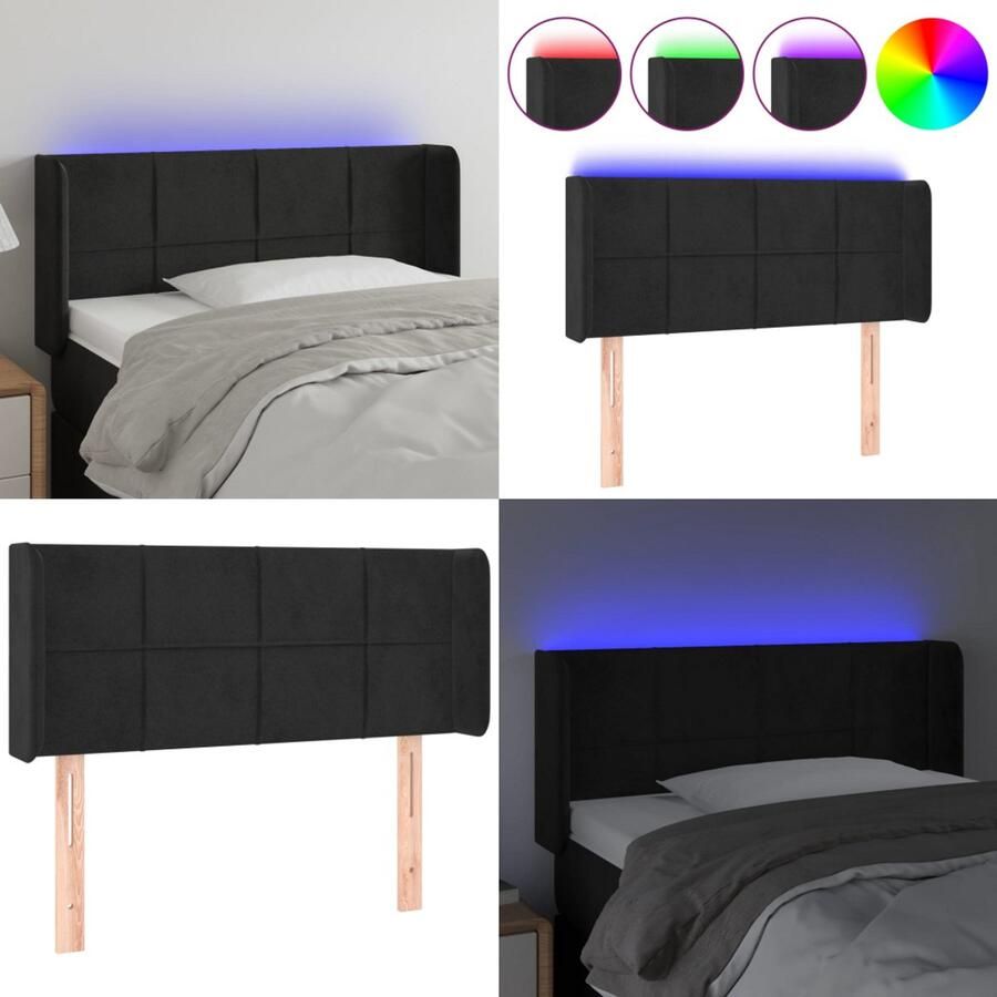 VidaXL -Hoofdbord-LED-83x16x78 88-cm-fluweel-zwart Hoofdbord Hoofdborden Hoofdeinde Houten Hoofdbord