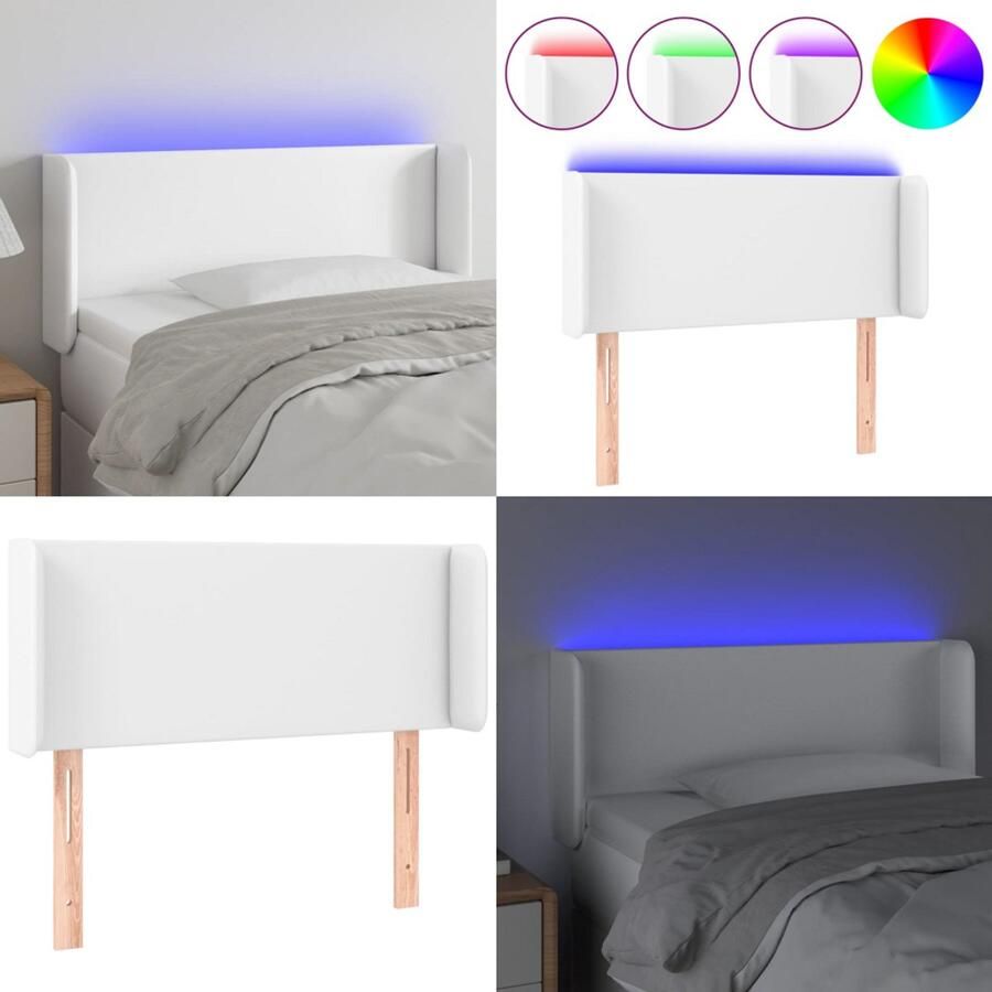 VidaXL Hoofdbord LED 83x16x78 88 cm kunstleer wit Hoofdbord Hoofdborden Hoofdeinde Houten Hoofdbord