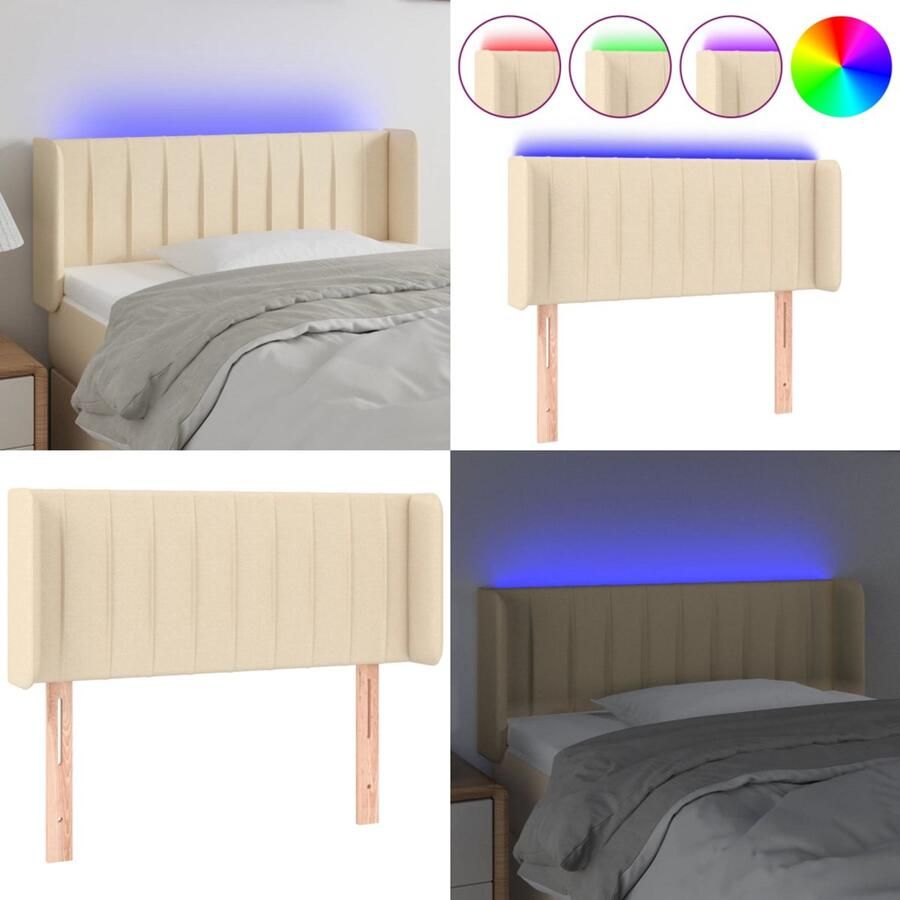 VidaXL Hoofdbord LED 83x16x78 88 cm stof crèmekleurig Hoofdbord Hoofdborden Hoofdeinde Houten Hoofdbord