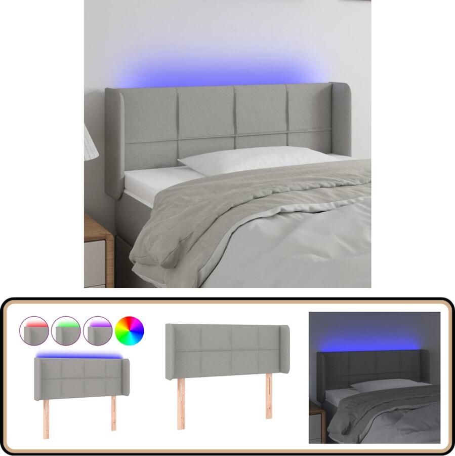 VidaXL Hoofdbord LED 83x16x78 88 cm Stof Lichtgrijs Hoofdboard Led Verlichting Bedstee Slaapkamers Grijs Stoffen Headboard Comfortabel