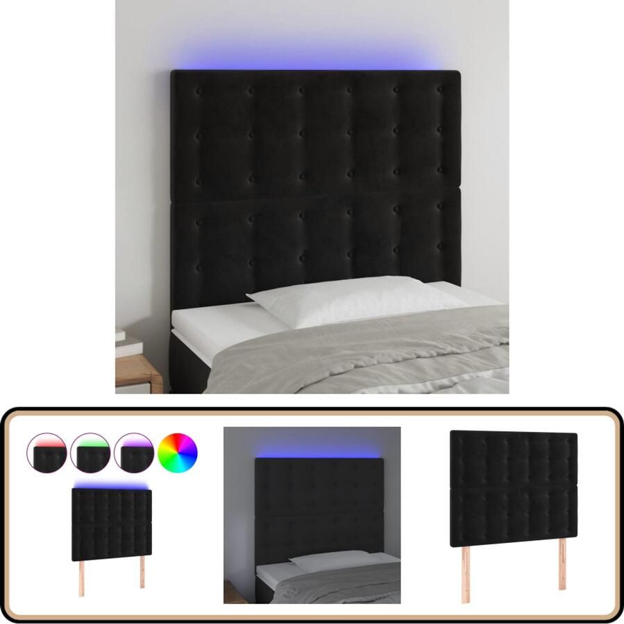 VidaXL Hoofdbord LED 90x118 128 cm Zwart Fluweel Hoofddekbed Led Verlichting Hoofdbord Velvet Zitzak Slaapcomfort Nachtkastje
