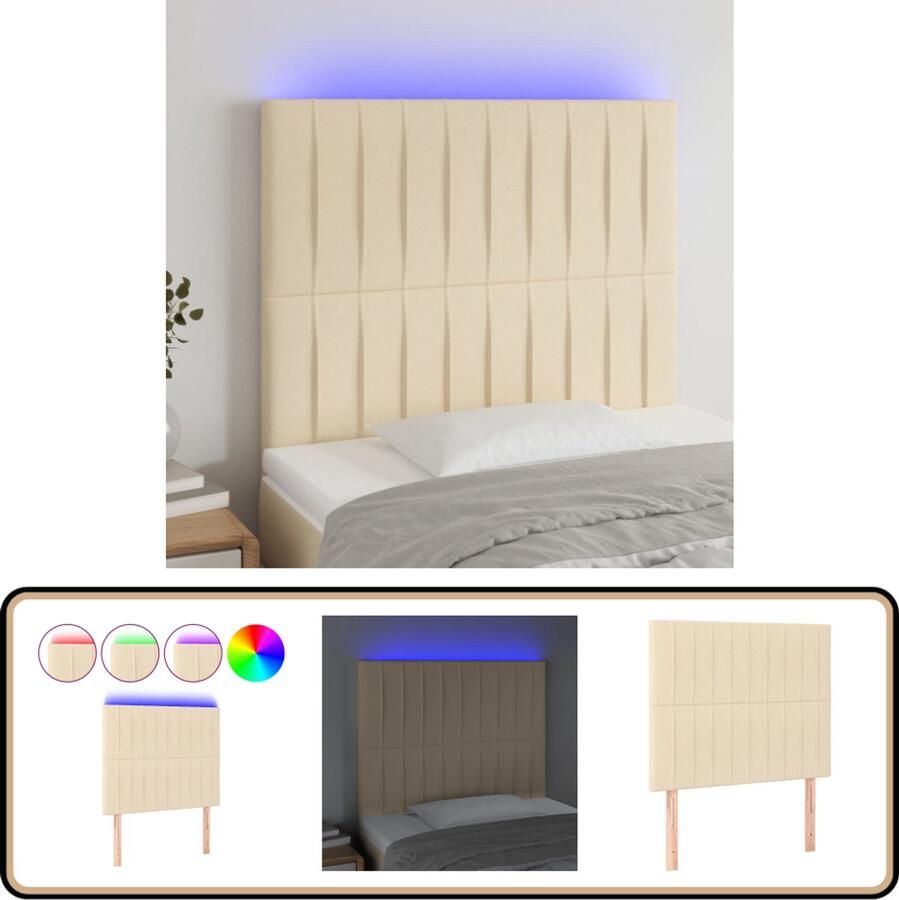 VidaXL Hoofdbord LED 90x5x118 cm crème Stof Hoofdboard Led Headboard Crème Hoofdboard Stoffen Headboard Beddecoratie