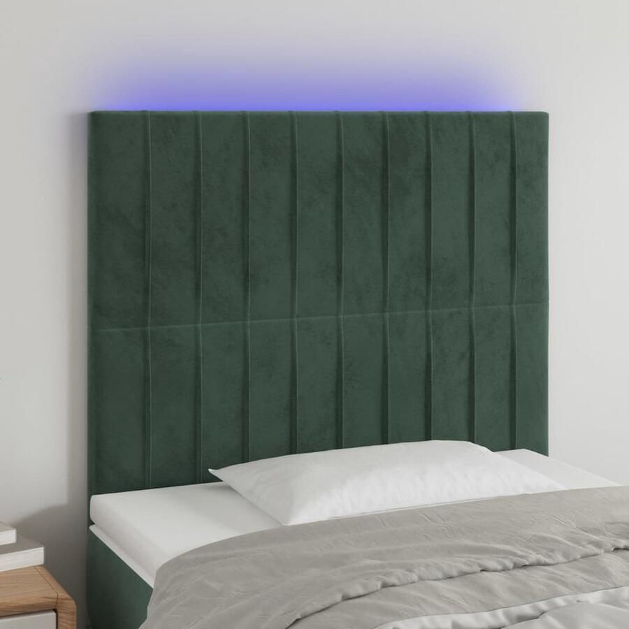 VidaXL Hoofdbord LED 90x5x118 cm Donkergroen Hoofddekbed Led Headboard Velvet Headboard Donkere Kleuren Slaapkamersdecoratie Slaap Accessoires Luxe Bedding - Foto 2