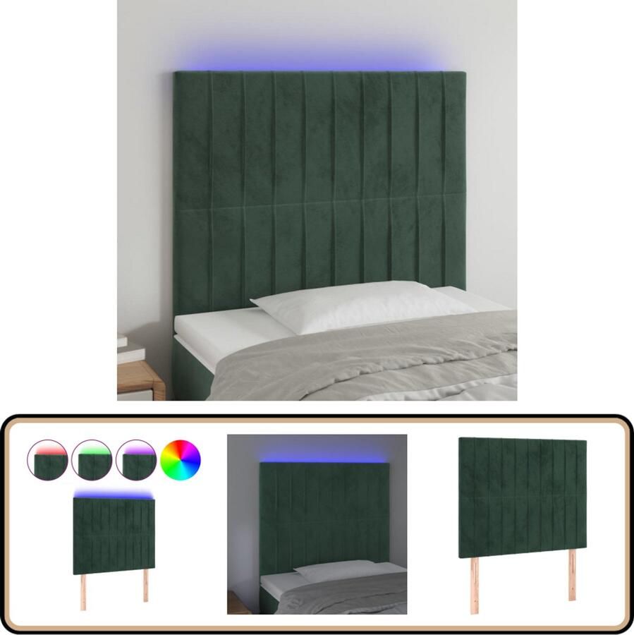 VidaXL Hoofdbord LED 90x5x118 cm Donkergroen Hoofddekbed Led Headboard Velvet Headboard Donkere Kleuren Slaapkamersdecoratie Slaap Accessoires Luxe Bedding