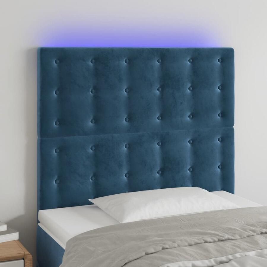 VidaXL Hoofdbord LED 90x5x118 cm Fluweel Donkerblauw Hoofdboard Led Headboard Velvet Headboard Blauw Hoofdboard Bedhead Slaapkamersdecoratie Nachtkastje - Foto 2