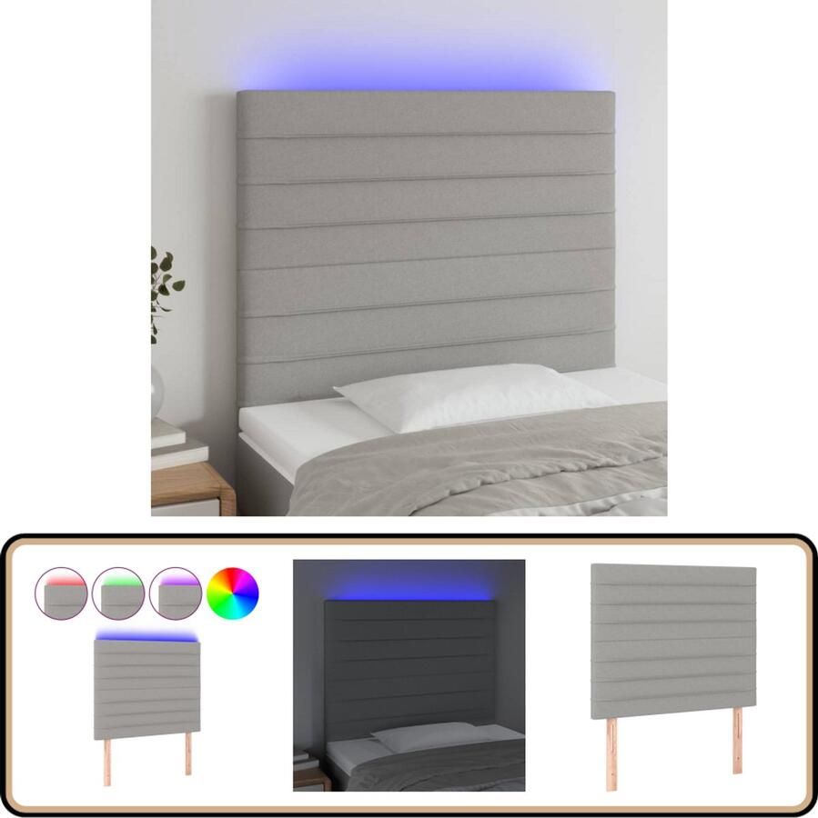 VidaXL Hoofdbord LED 90x5x118 cm Lichtgrijs Hoofdboard Led Headboard Bedside Lighting Slaapkamervloer Bedroom Decor